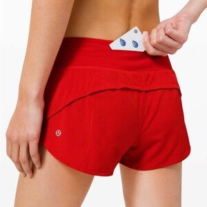 Lululemon Women’s Red Speed Up Shorts. Size 10
